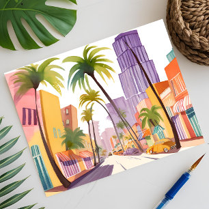 Cartão Postal Praia Sul Verão   Rua de Miami Aquarela