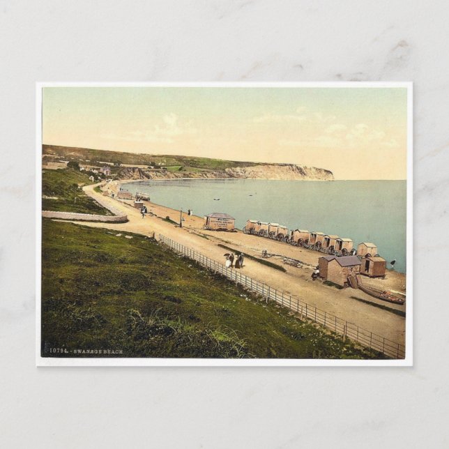 Cartão Postal Praia, Swanage, Inglaterra - Raros Fotochrom (Frente)