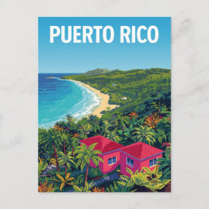 Cartão Postal Praia Tropical de Porto Rico Retro