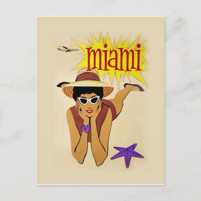Cartão Postal Praia Vintage Miami (Frente)