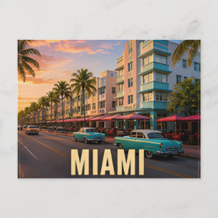 Cartão Postal Praias de Miami Flórida Art Deco Viagem Costeira �