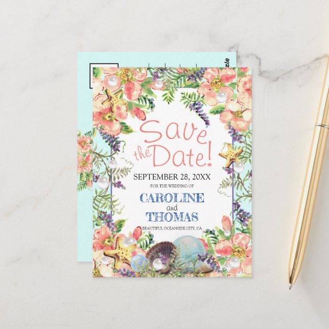 Cartão Postal Praias Florais Sêhells Pearl Salvar A Data (Frente/Verso In Situ)