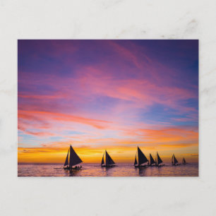 Cartão Postal Praias Tropicais   Barcos à Vela ao Pôr do Sol, Fi