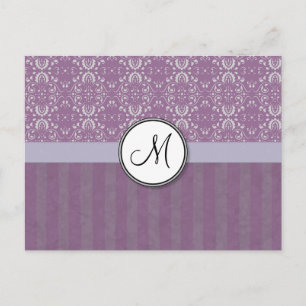 Cartão Postal Prata em Damasco de Lavanda com Stripes e Monogram