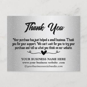 Cartão Postal Prata Metálica Obrigado Negócios