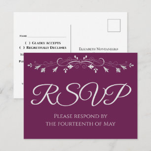 Cartão Postal Prata no Cassis Purple Elegant Wedding RSVP
