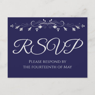 Cartão Postal Prata no Marinho Blue Elegant Wedding RSVP