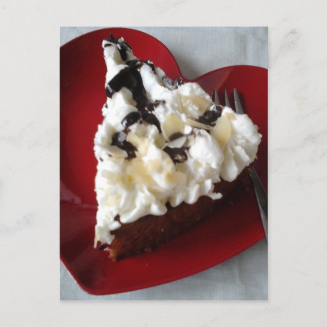 Cartão Postal Prato Coração de Bolo de Chocolate (Frente)