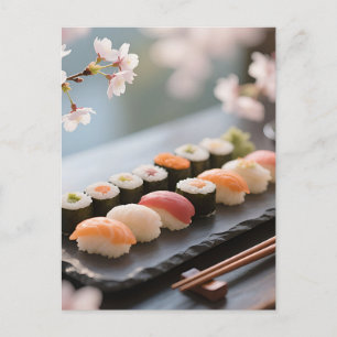Cartão Postal Prato de Sushi Flor de Cerejeira