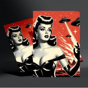 Cartão Postal Prato Voador Antigo Pin-up