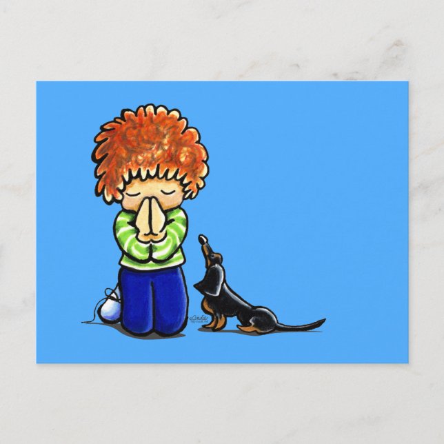 Cartão Postal Prayer Partners Boy B/T Dachshund (Frente)