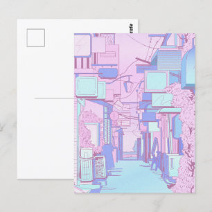 Cartão Postal Prédios estéticos de Pastel, cor-de-rosa mole