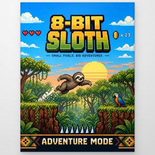 Cartão Postal Preguiça, Arte Pixel Retro de 8 Bits