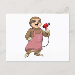 Cartão Postal Preguiça como cabeleireiro com secador de cabelo