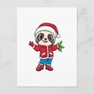 Cartão Postal Preguiça de desenho animado vestindo Natal