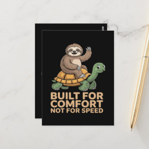 Cartão Postal Preguiça Engraçada Montando Tartaruga