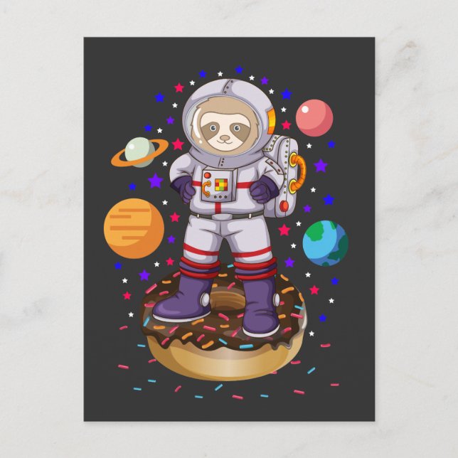 Cartão Postal Preguiça Espacial Astronauta Galáxia Planeta Donut (Frente)