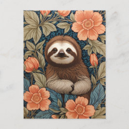 Cartão Postal Preguiça Fofa Elegante Floral Inspirada em William