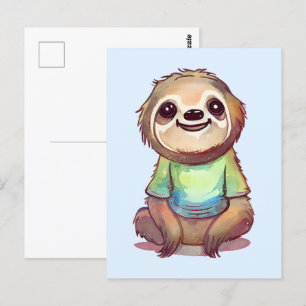 Cartão Postal Preguiça Sorridente Sentada Relaxada