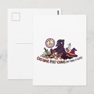 Cartão Postal Preparativos Caóticos de Fantasia de Corvo Engraça