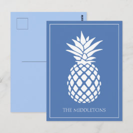 Cartão Postal Preppy White Pineapple on Blue