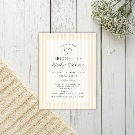 Cartão Postal Preppy Yellow Stripe Baby Shower Pocket Invitation