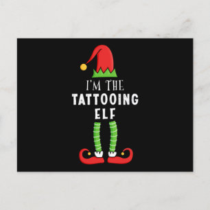 Cartão Postal Presente da família de natal de tatuagem do Elf