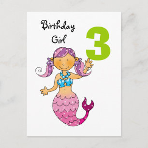 Cartão Postal Presente de 3º aniversário para uma menina, sereia