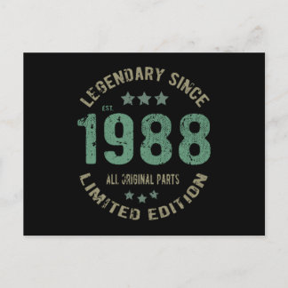 Cartão Postal Presente de 37 Anos de Idade Aniversário 1988 Lend