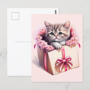 Cartão Postal Presente de Aniversário de Gatinho Adorável em uma