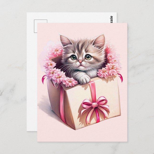 Cartão Postal Presente de Aniversário de Gatinho Adorável em uma (Frente/Verso)