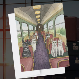 Cartão Postal Presente de Boa Sorte Feliz Viagens gatos em um tr