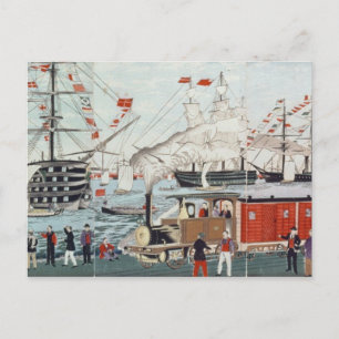 Cartão Postal Presente de Comodore Perry de uma ferrovia
