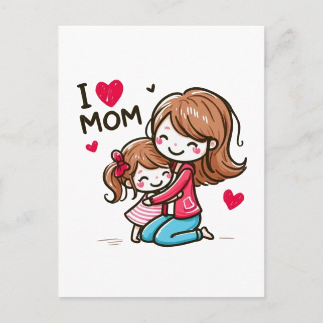 Cartão Postal Presente de dia de as mães | Eu Amo A Mãe (Frente)