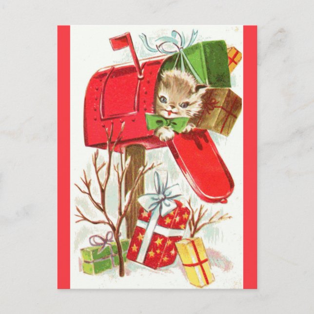 Cartão Postal Presente de Gato de Gatinho de Gatinho de Natais v (Frente)