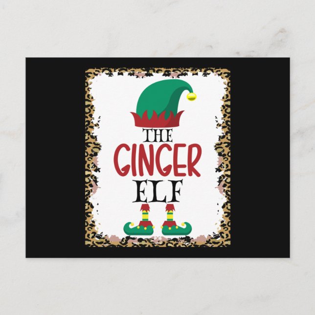 Cartão Postal Presente de Natal do Elfo Ginger Leopard Elf (Frente)