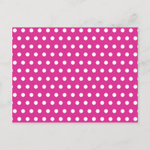 Cartão Postal Presente de padrão Bolinhas branco e fúcsia rosa