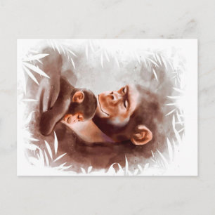 Cartão Postal Presente de pintura de macaco de mãe e filho, aniv