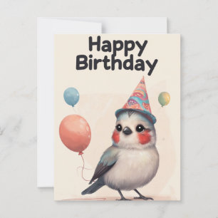 Cartão Postal Presente Divertido de Aniversário com Pássaro Fofo