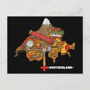 Cartão Postal Presente engraçado da Suíça Toblerone Mapa Suíço