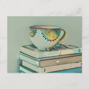 Cartão Postal Presente para amantes de café e livros
