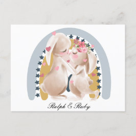 Cartão Postal Presente Personalizado de Couple Bunny Rainbow par