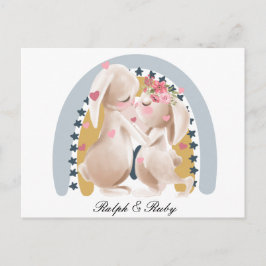 Cartão Postal Presente Personalizado de Couple Bunny Rainbow par