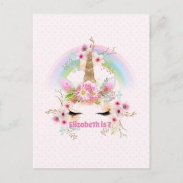 Cartão Postal Presente UNICÓRNIO Rosa Dourado Flores Meninas NOM