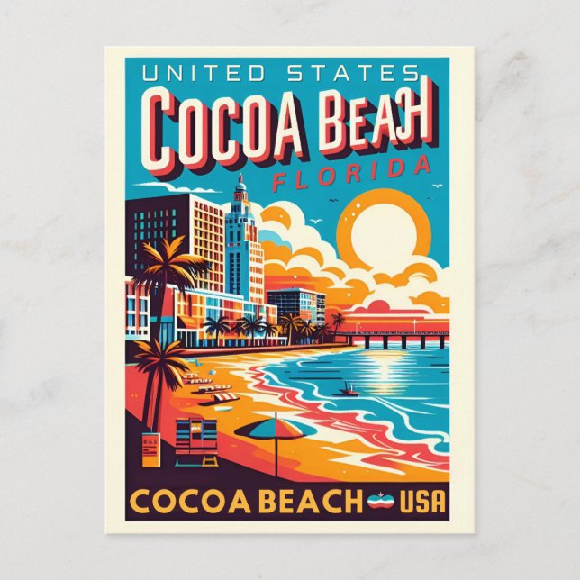 Cartão Postal Presentes da linha de costa da cidade de Cocoa Bea (Frente)