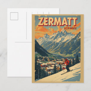 Cartão Postal Presentes da natureza ski ZERMATT vintage Suíça