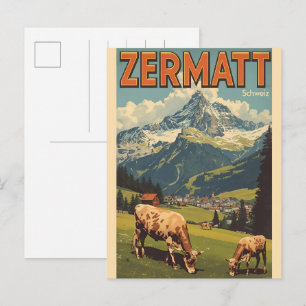 Cartão Postal Presentes da natureza ski ZERMATT vintage Suíça