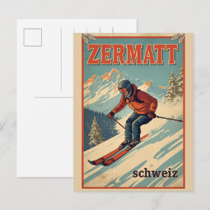 Cartão Postal Presentes da natureza ski ZERMATT vintage Suíça
