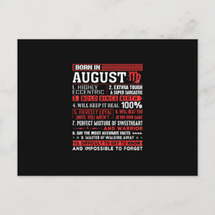 Cartão Postal Presentes de Aniversário de Agosto - Nascidos em A