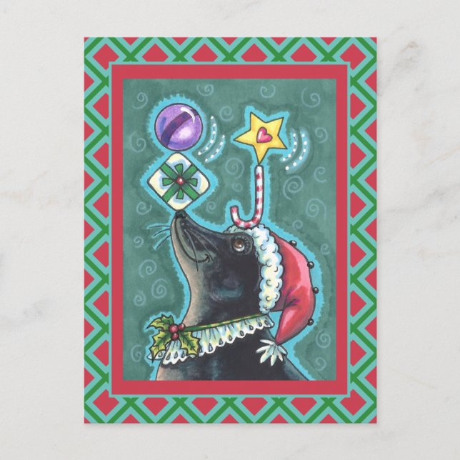 CARTÃO POSTAL PRESENTES DE BALANÇO DE SELOS DE NATAL DE MERRY, C (Frente)